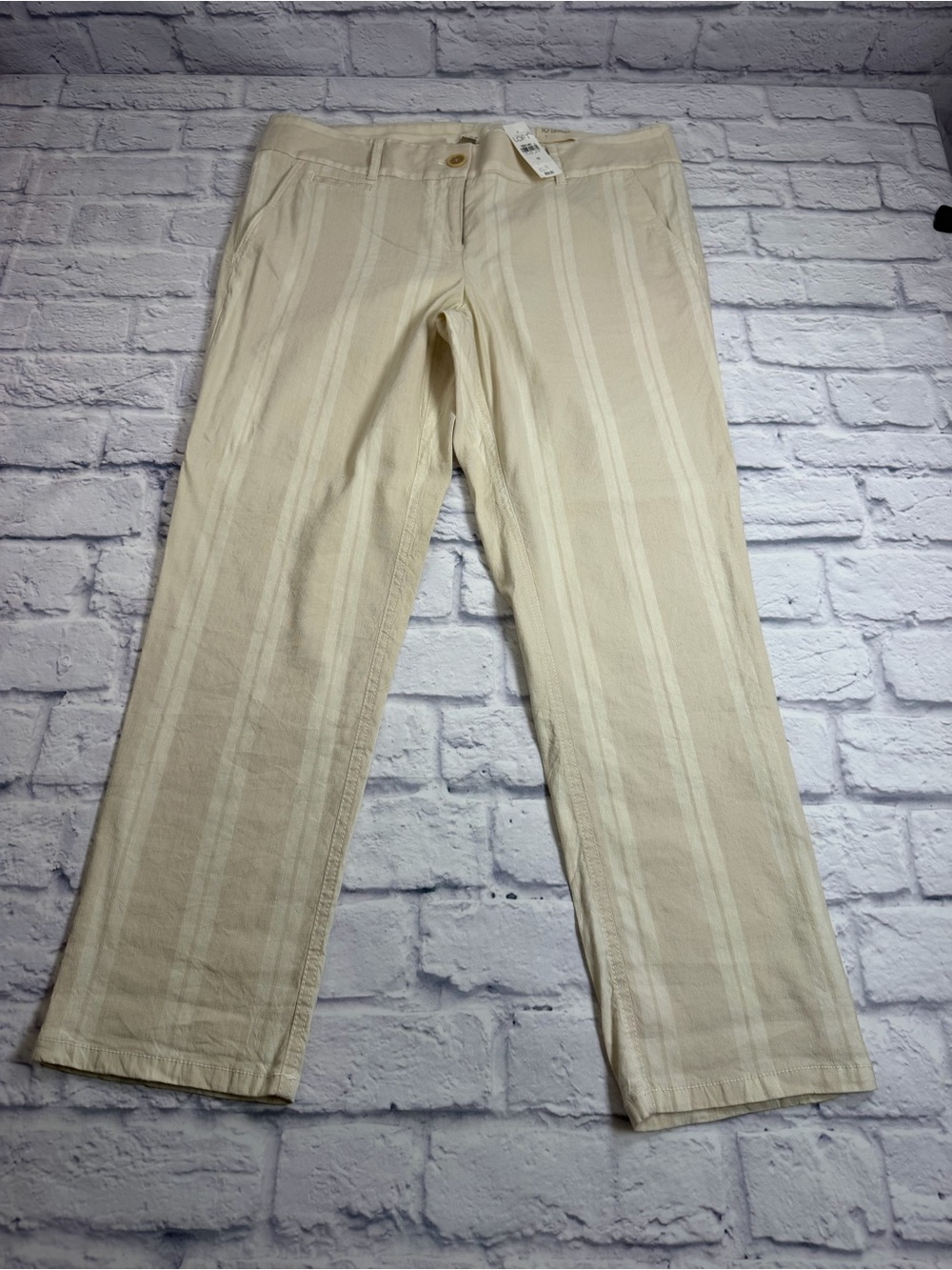 NWT LOFT Cream Beige Striped Women's Trousers. Size 10 MSRP 59.99